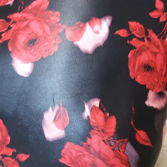 Victoria's Secret Red Black Floral Leather Classic Double Handle Tote Bag - Picture 9 of 16